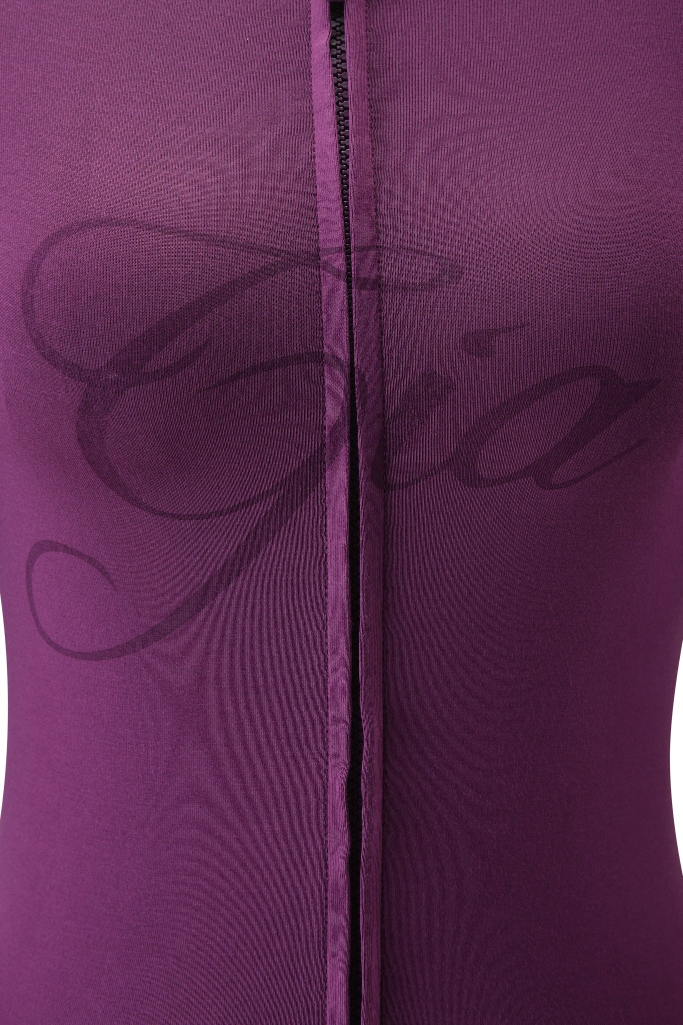 Close-up of the BLARE HOODIE - PLUM by I.AM.GIA, featuring a purple hue, center vertical seam, and "Gia" elegantly scripted across the front.