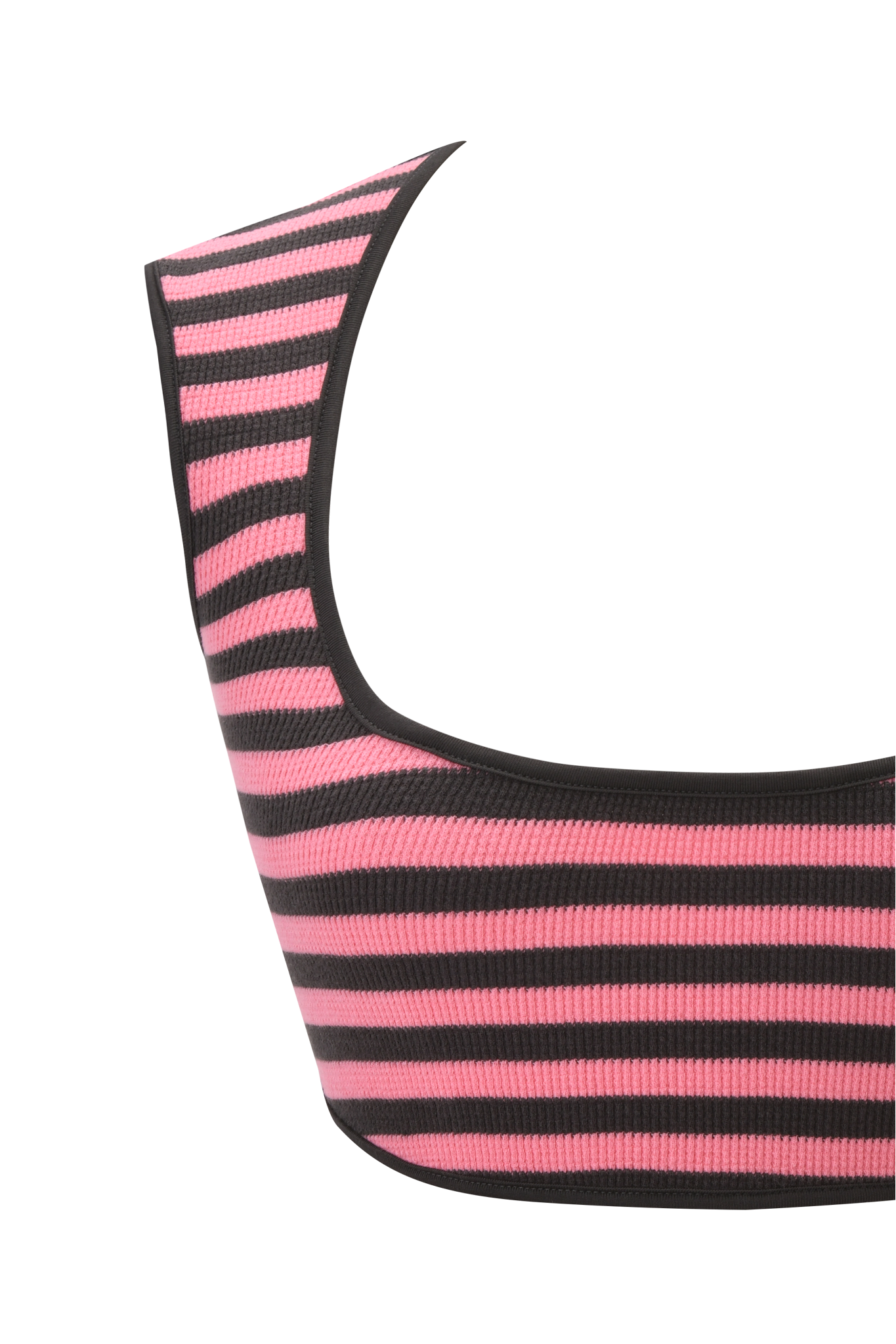 The I.AM.GIA RICA TOP in Pink/Grey is a sleeveless tank with horizontal pink and grey stripes, ribbed fabric, and solid black trim, shown close-up against a white background.