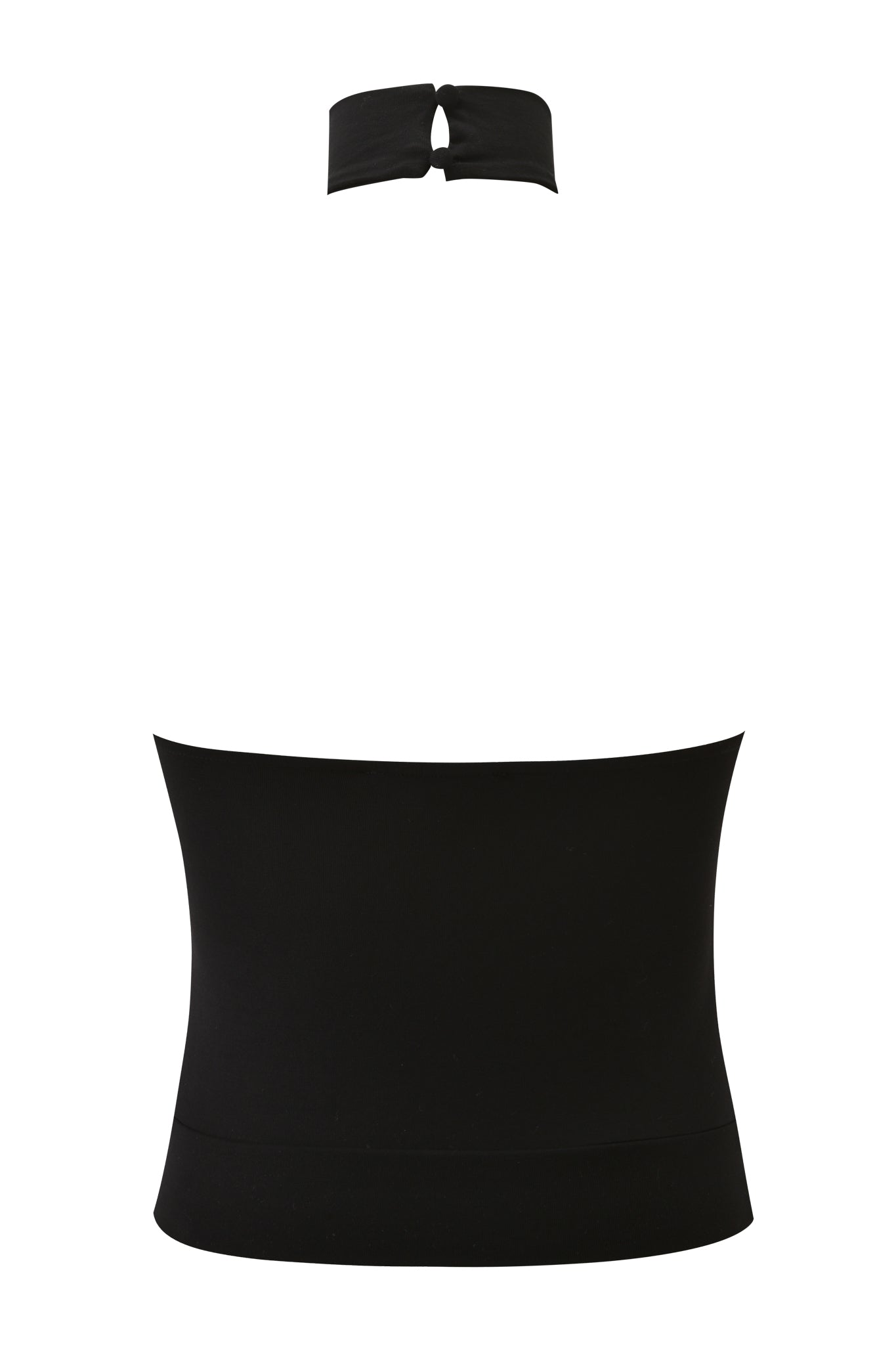 The SENNA TOP - BLACK by I.AM.GIA is a strapless bandeau with a matching choker-style neck strap, shown on a white background. The smooth, fitted fabric creates a classic, bodycon silhouette.