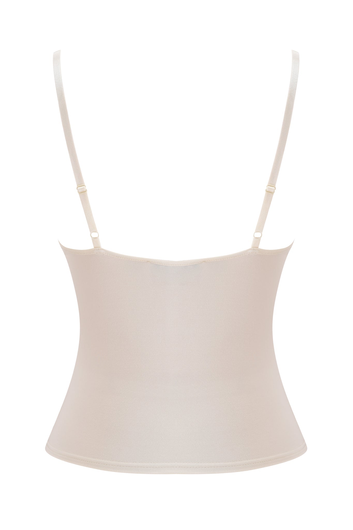 Blue fitted I.AM.GIA ADELLA TOP with thin adjustable straps, shown from the back against a white background. The smooth, stretchy fabric is designed for a body-hugging fit.