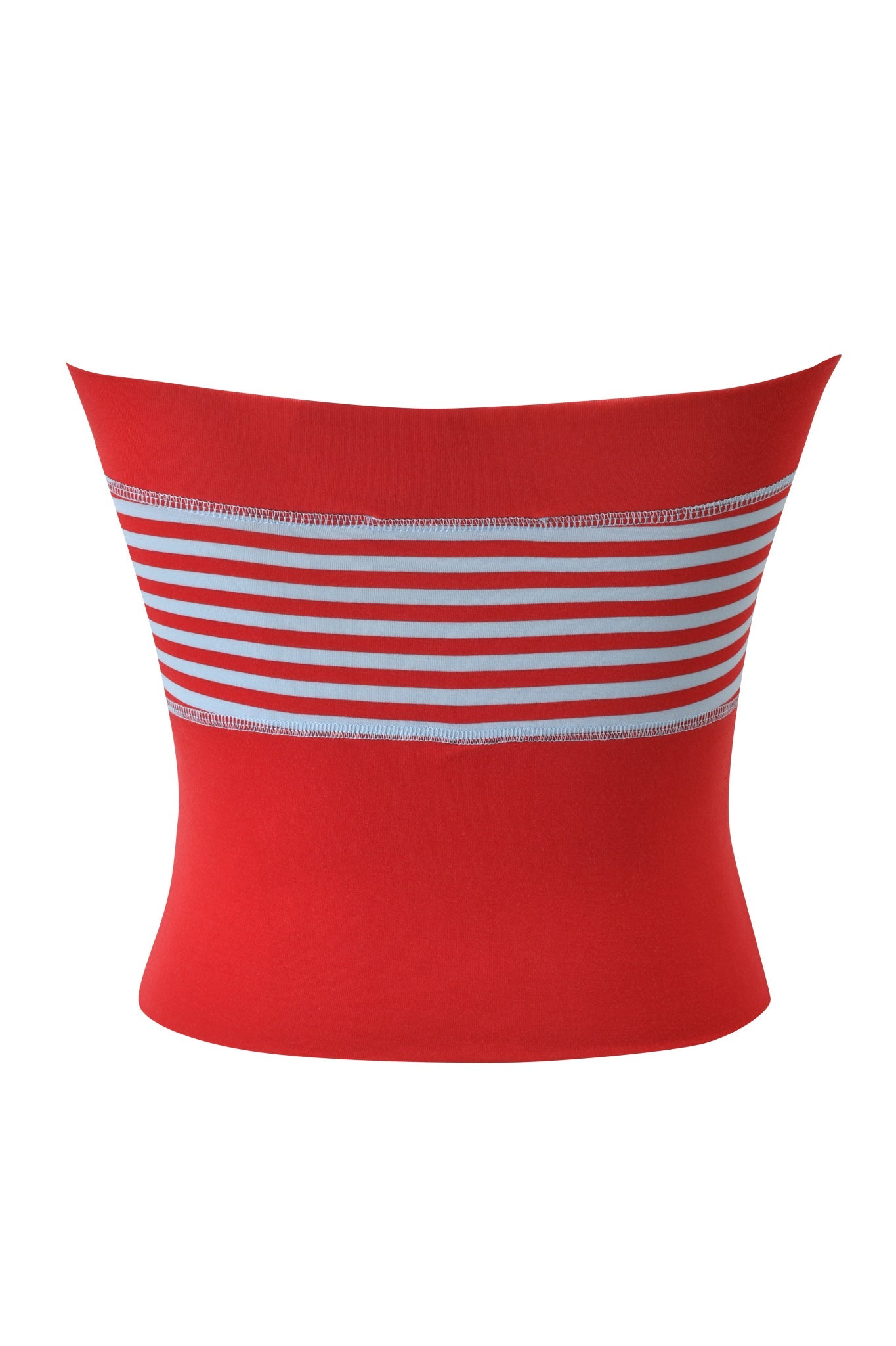 The I.AM.GIA BLARE ZIP BOOB TUBE features a red design with a blue and white striped band across the chest, shown against a white background.