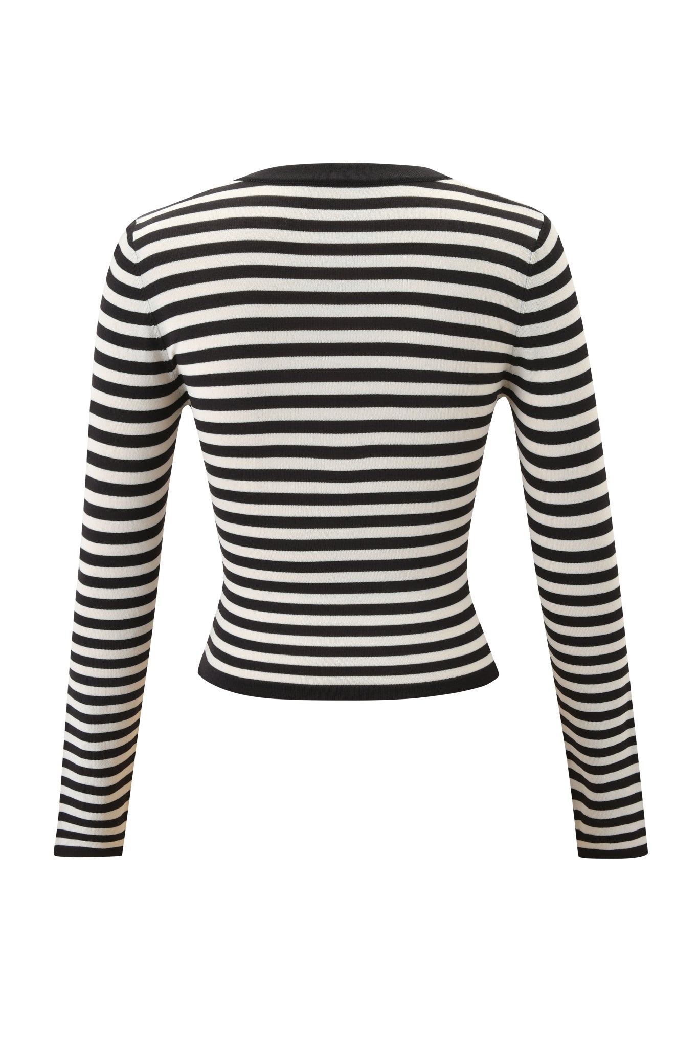 The ZINNIA TOP by I.AM.GIA in black and cream stripes is shown from the back against a white background.