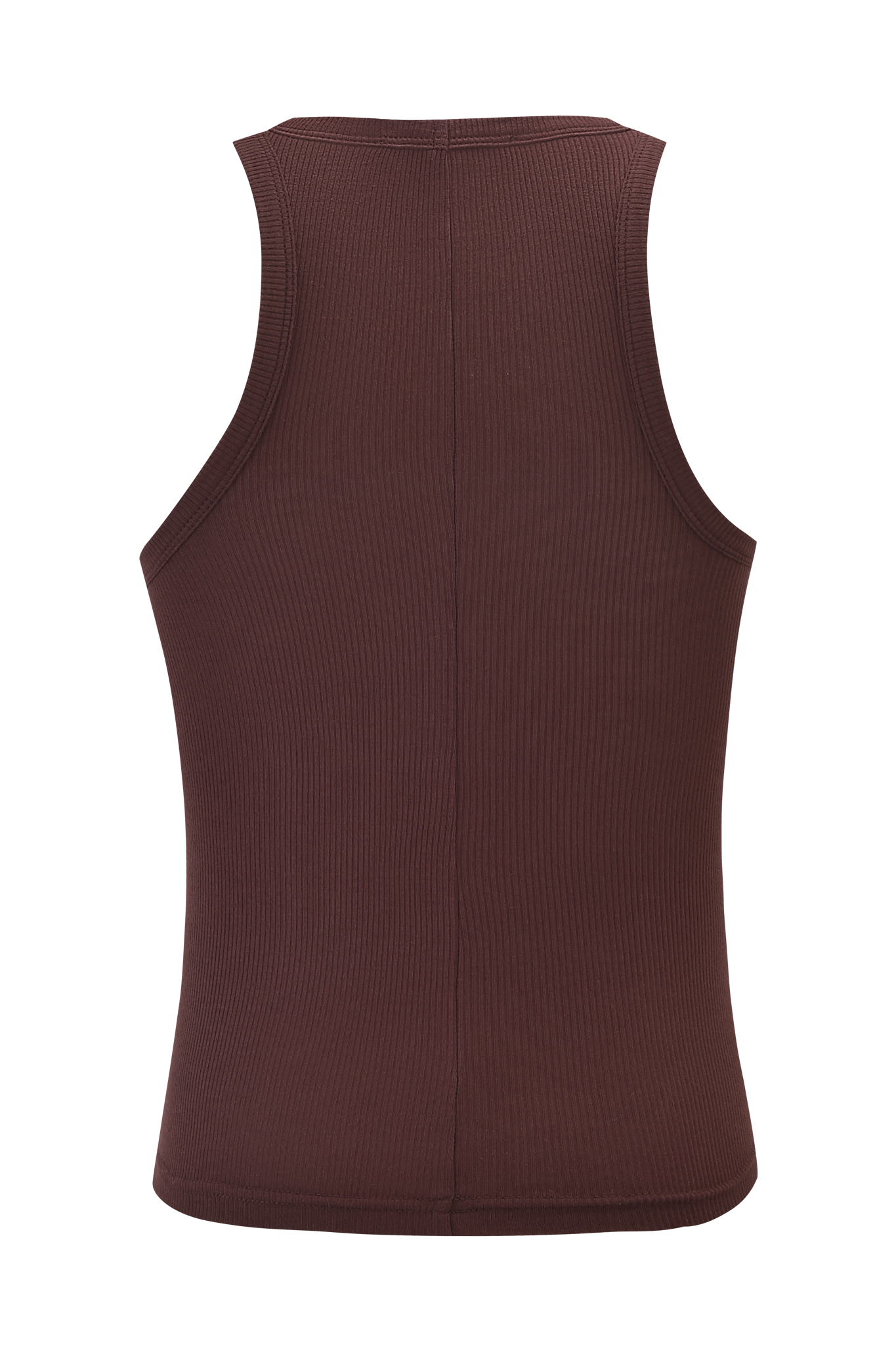 The I.AM.GIA PENELOPE TANK in brown is displayed from the back, featuring a sleeveless, ribbed racer design against a plain background.