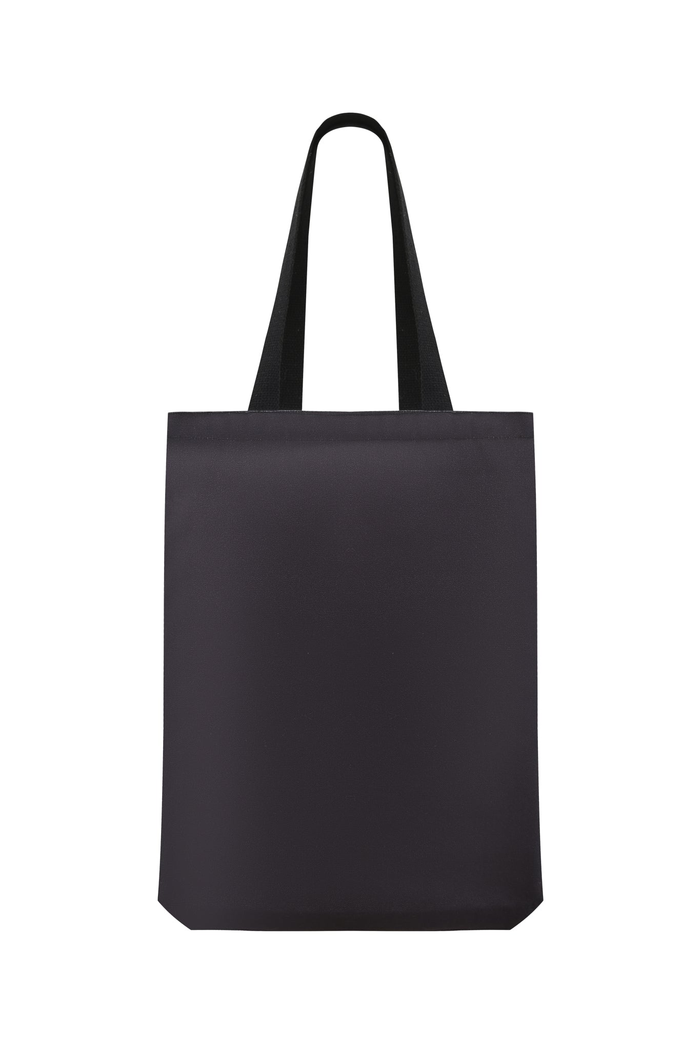 The FAFI TOTE BAG - BLACK by I.AM.GIA is a plain black tote with two long handles and an exclusive I.AM.GIA print, shown upright against a white background.