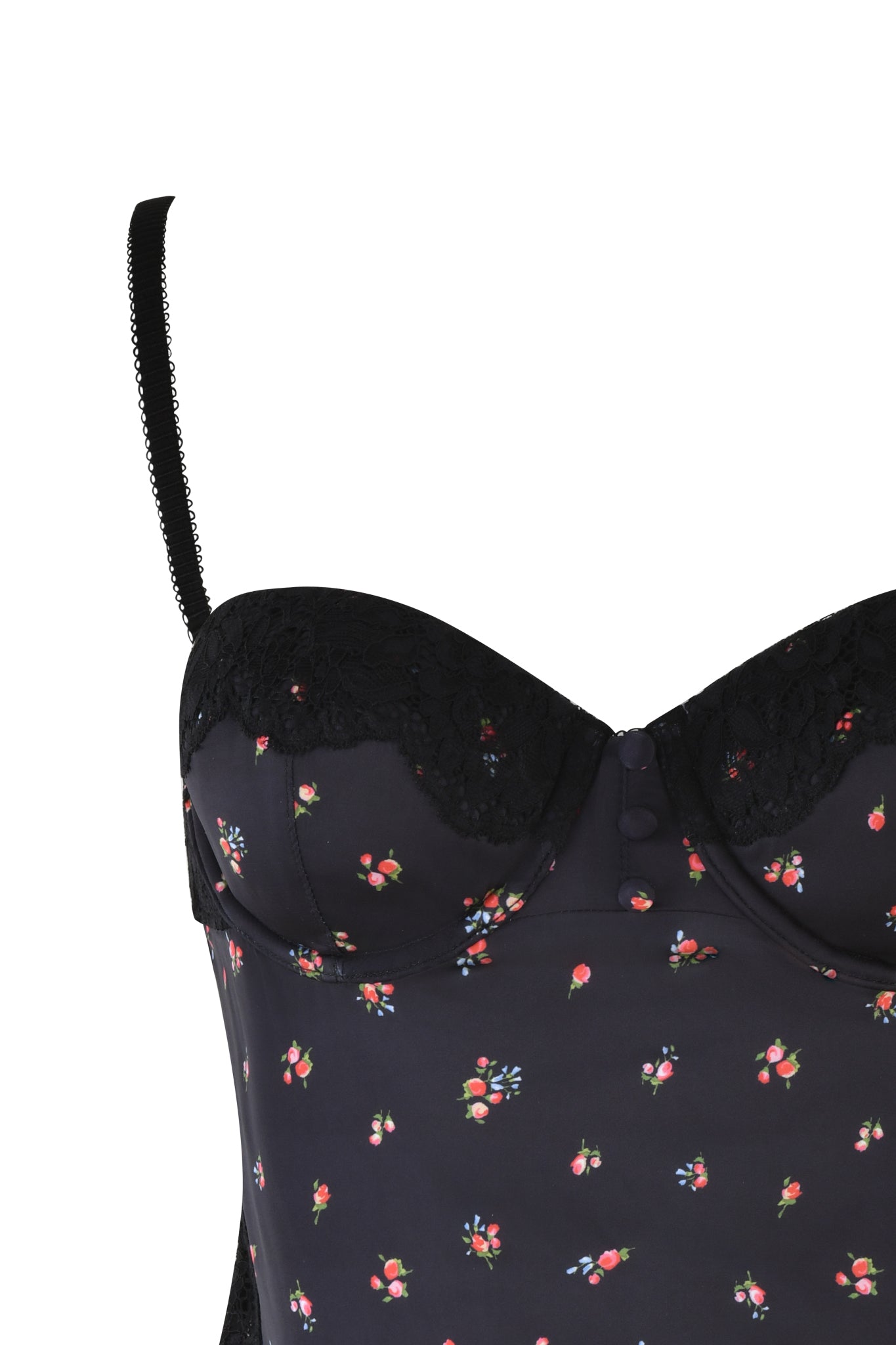 Discover the allure of vintage charm with I.AM.GIA's Luella Cami Top in Black Ditsy Floral. Featuring delicate lace paneling and thin adjustable straps, it effortlessly blends classic elegance and modern style for addding sophistication to your wardrobe.
