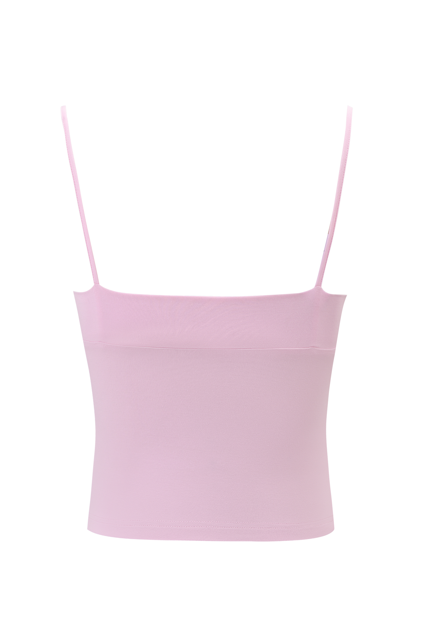 The I.AM.GIA MELANIE CAMI - PINK is a light pink bamboo tank with thin spaghetti straps, a fitted bodycon silhouette, and a minimalist design, shown against a flat white background.