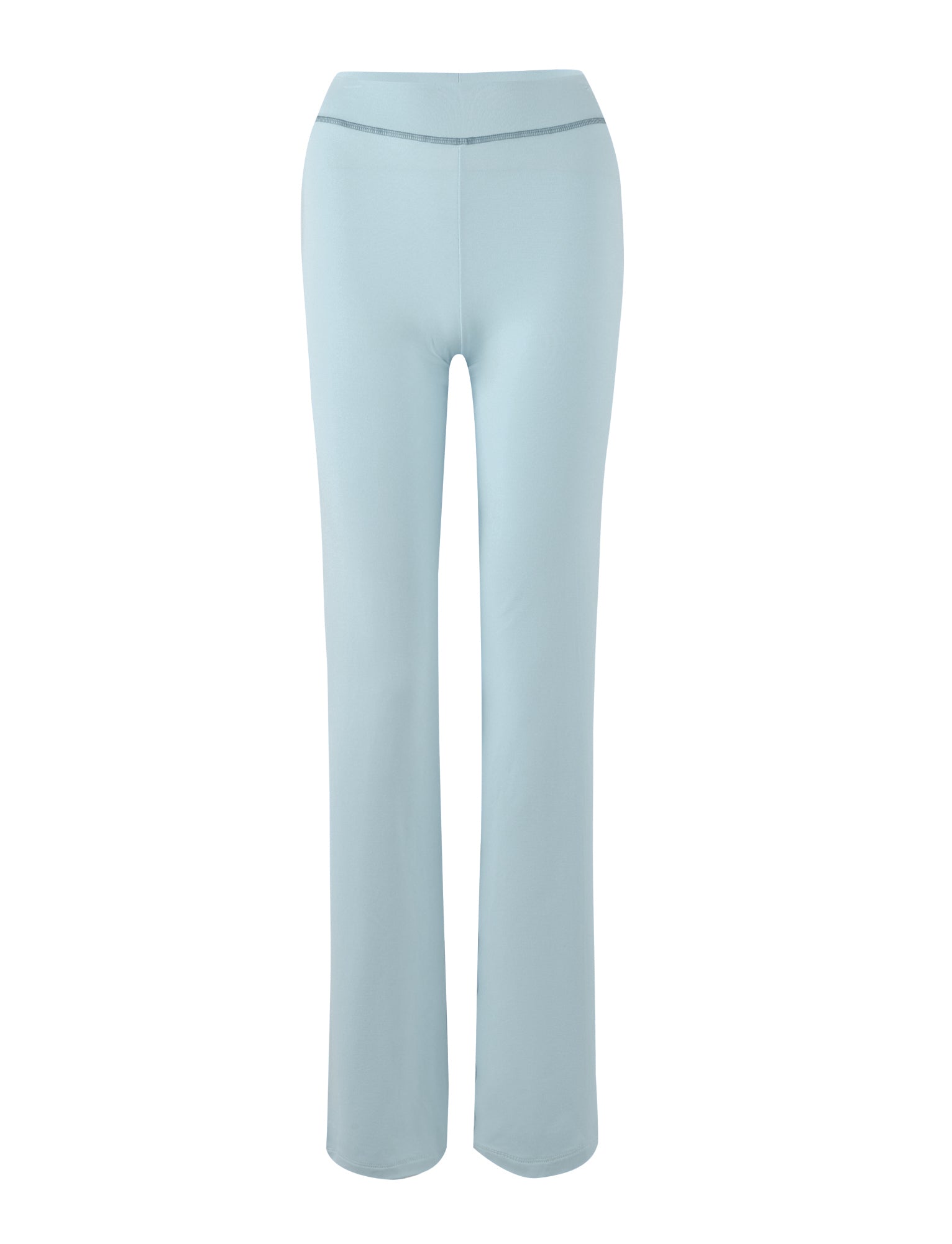 The I.AM.GIA BLARE TRACKPANT – BLUE : BABY BLUE is a full-length, high-waisted trackpant with a straight leg cut, shown in light blue from the front on a plain white background.