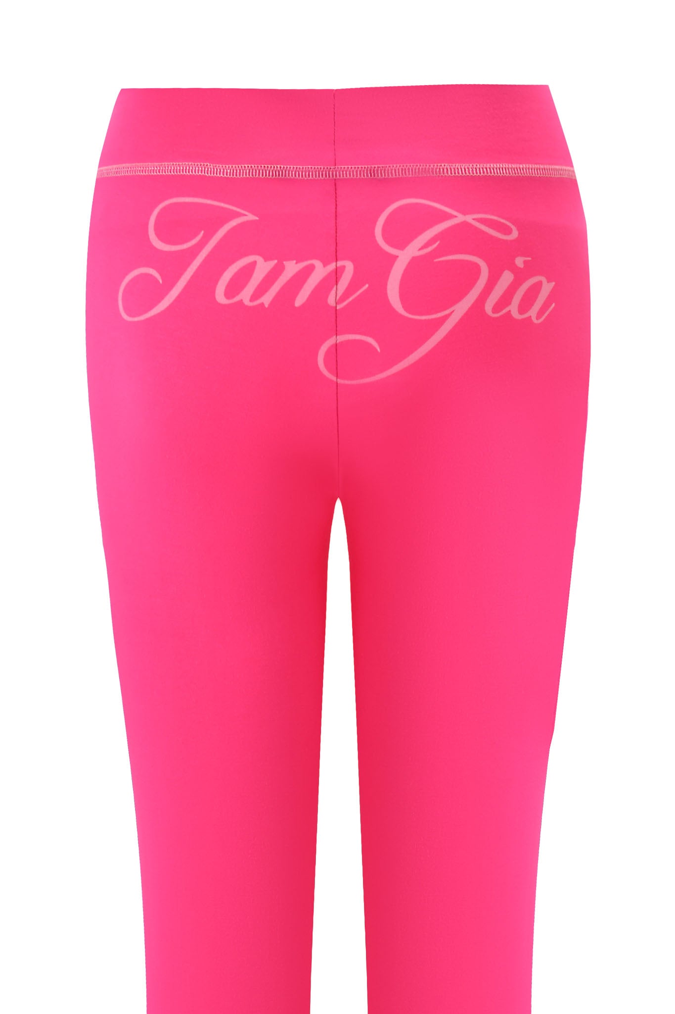 The BLARE TRACKPANT in hot pink by I.AM.GIA features the brand's name elegantly scripted in white across the back, making it a bold statement piece.