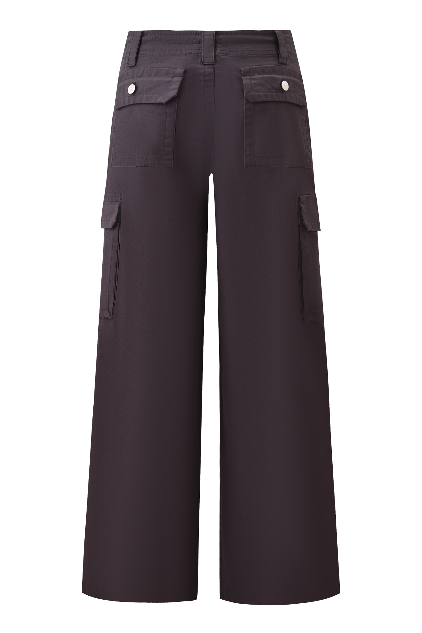 Back view of the I.AM.GIA JAXXON PANT in grey, featuring a low rise waist, flap pockets, silver button closures on back and sides, and a classic baggy leg silhouette.