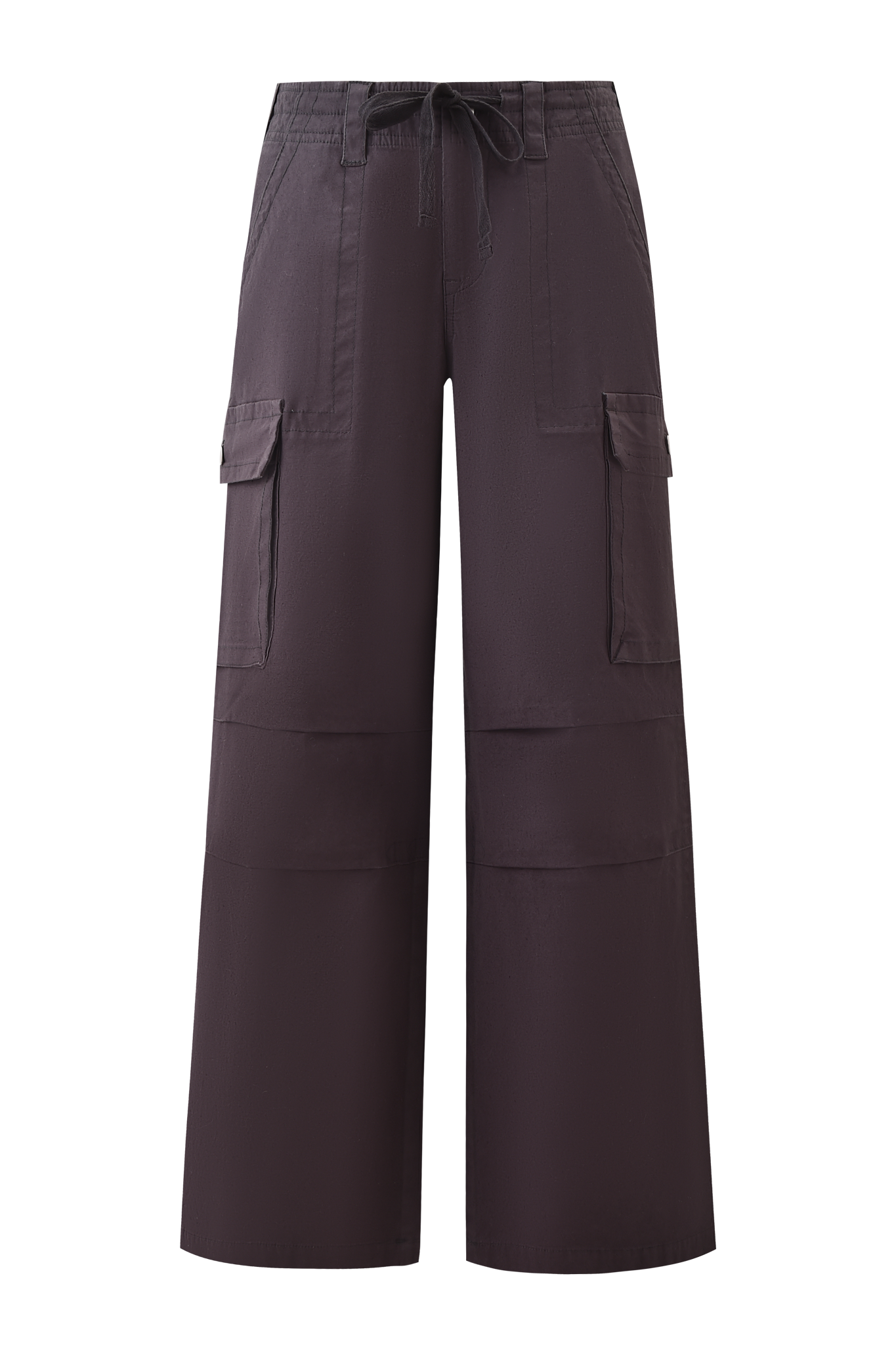 The I.AM.GIA JAXXON PANT in grey features a wide-leg silhouette, low rise waist, drawstring closure, and large side flap pockets.