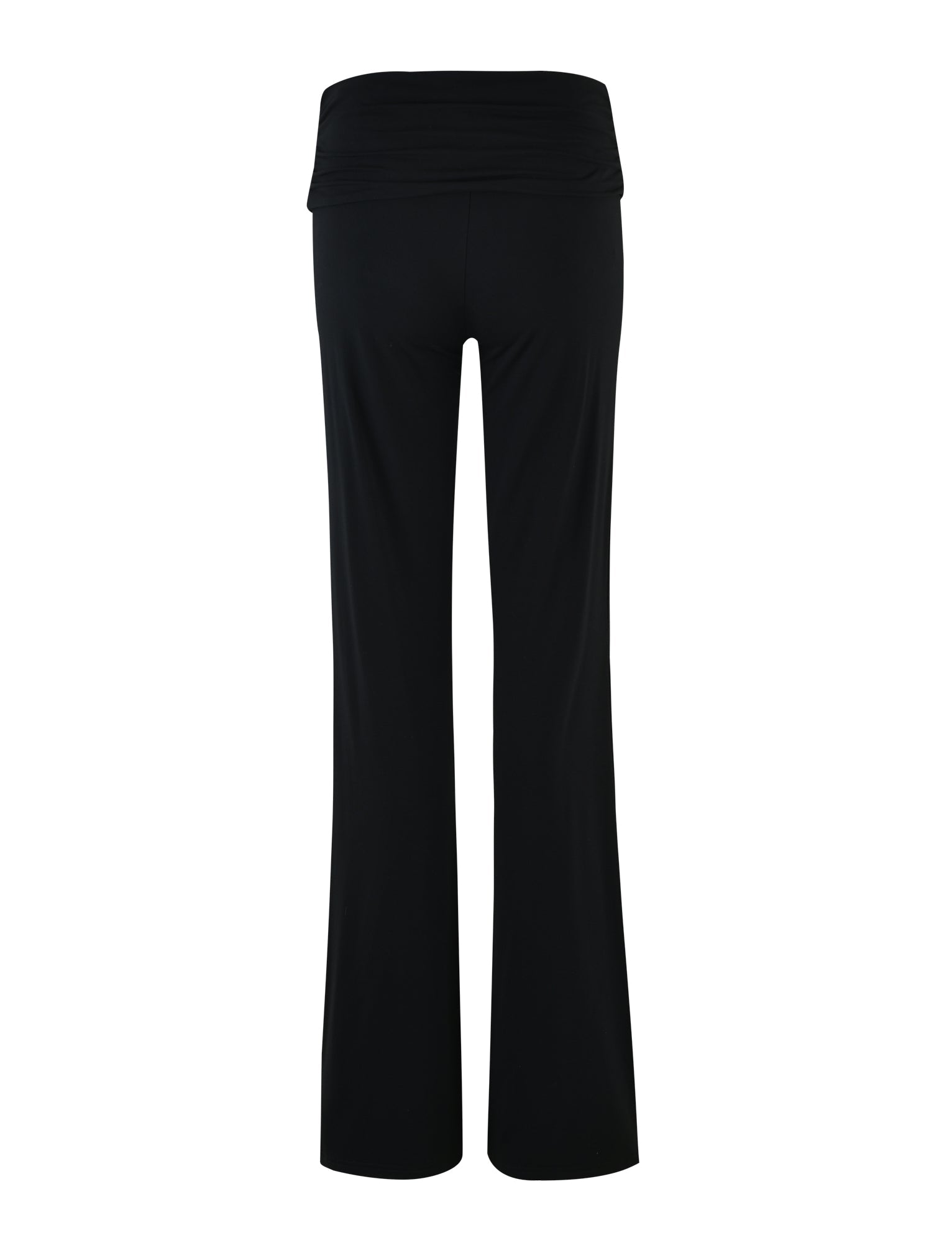 A pair of Jannis Pants in solid black from I.AM.GIA, featuring a wide waistband. Designed with a relaxed, straight-leg fit and shown from the back, the pants offer support and comfort with a waistband that extends several inches above the hips.