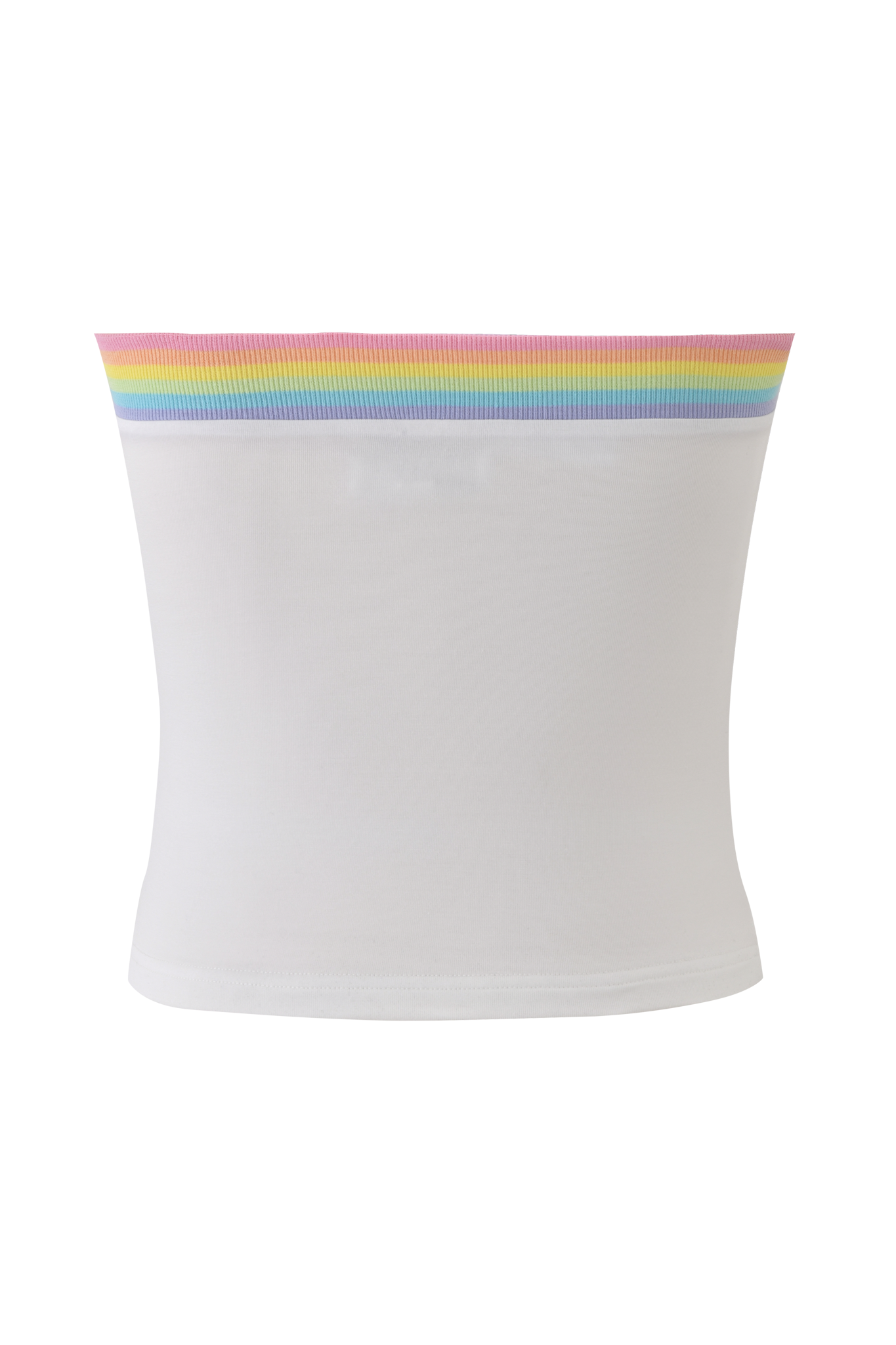 The I.AM.GIA NIJI BOOB TUBE in white features a rainbow-striped band at the top, shown against a plain background.