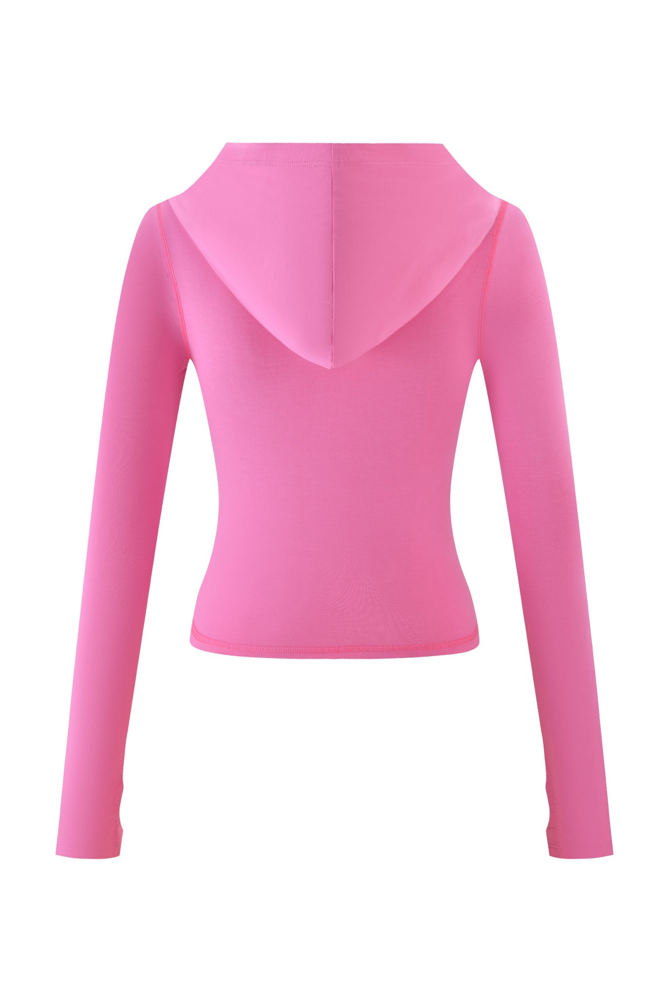 A back view of the I.AM.GIA FAFI BLARE HOODIE in bubblegum pink, featuring a fitted, long-sleeve design with a cropped hem, shown against a plain white background.