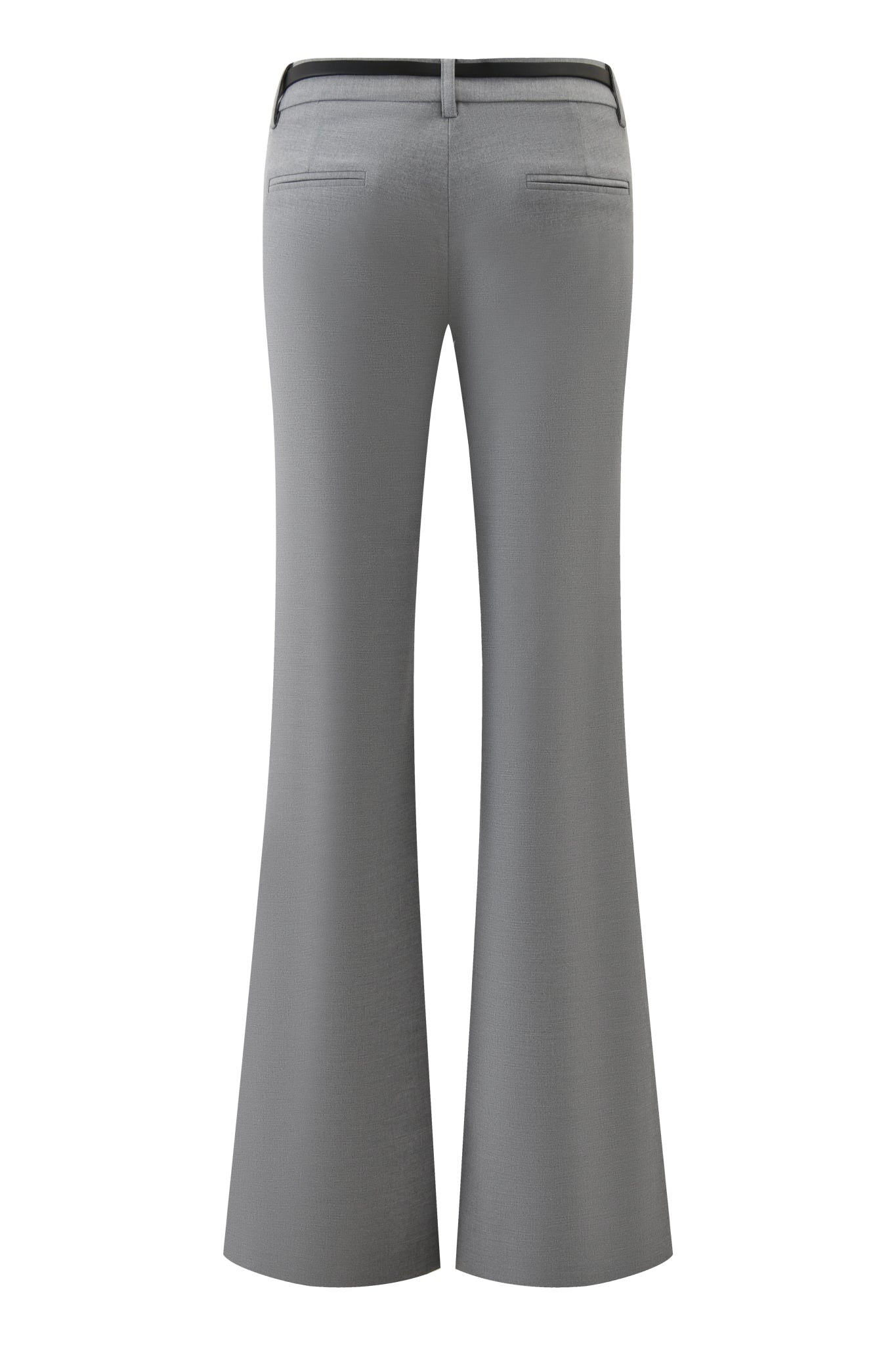 The CLARA PANT - GREY by I.AM.GIA features a relaxed straight-leg fit, two back welt pockets, black waistband with belt loops, and a smooth finish. Slightly widened legs create a modern silhouette.