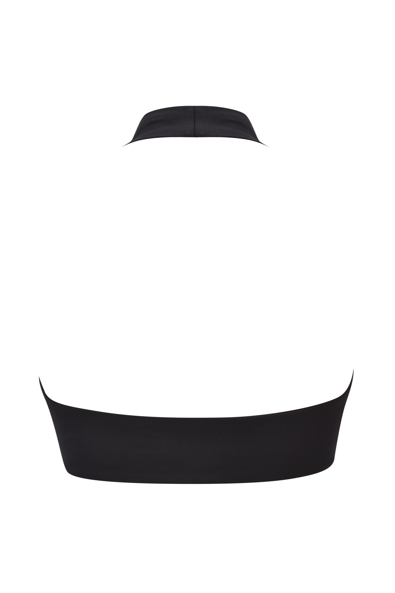 The I.AM.GIA BLARE FORM HALTER CROP TOP - BLACK AND GOLD is a sleeveless, high-neck bodycon crop top with a fitted black band at the bottom and a gold upper section, displayed on a plain white background.