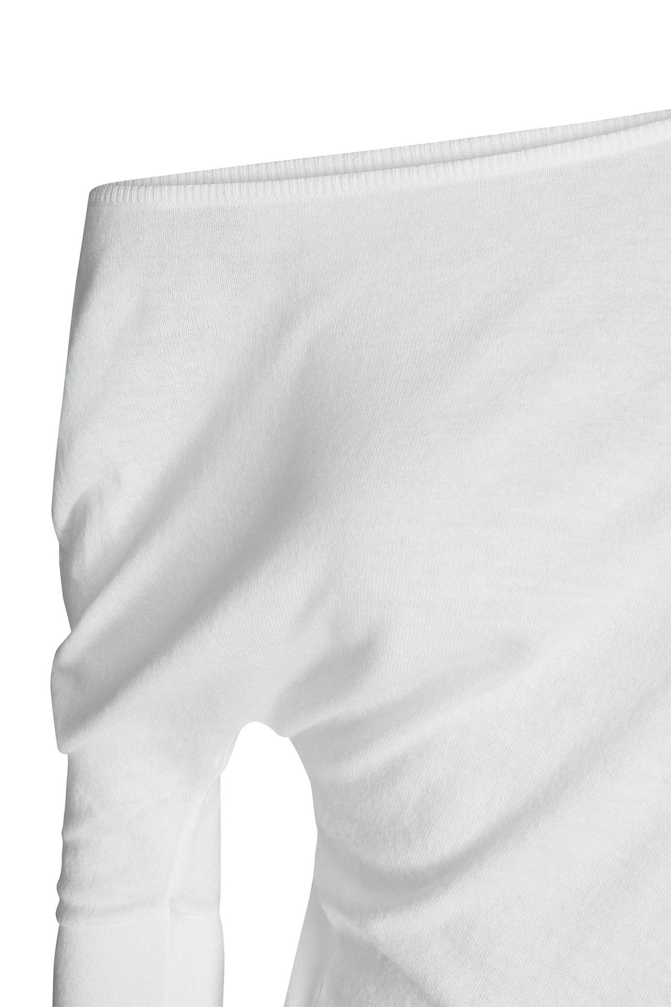 Close-up image of the GISELLE TOP in white/cream by I.AM.GIA, focusing on the upper sleeve and neckline. The top features a soft, smooth fabric.